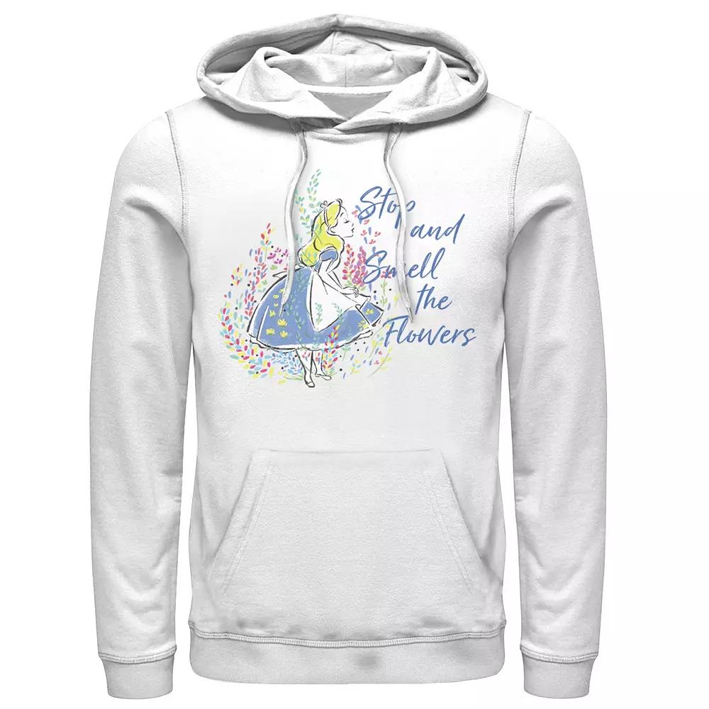 Disney's Alice In Wonderland Men's Stop And Smell The Flowers Graphic Hoodie, Size: Medium, White Product Image