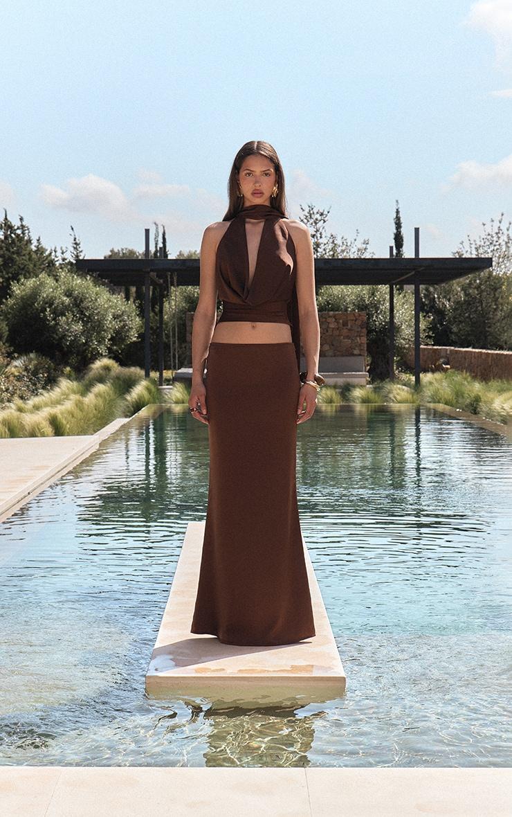 Dark Chocolate Satin Maxi Skirt Product Image