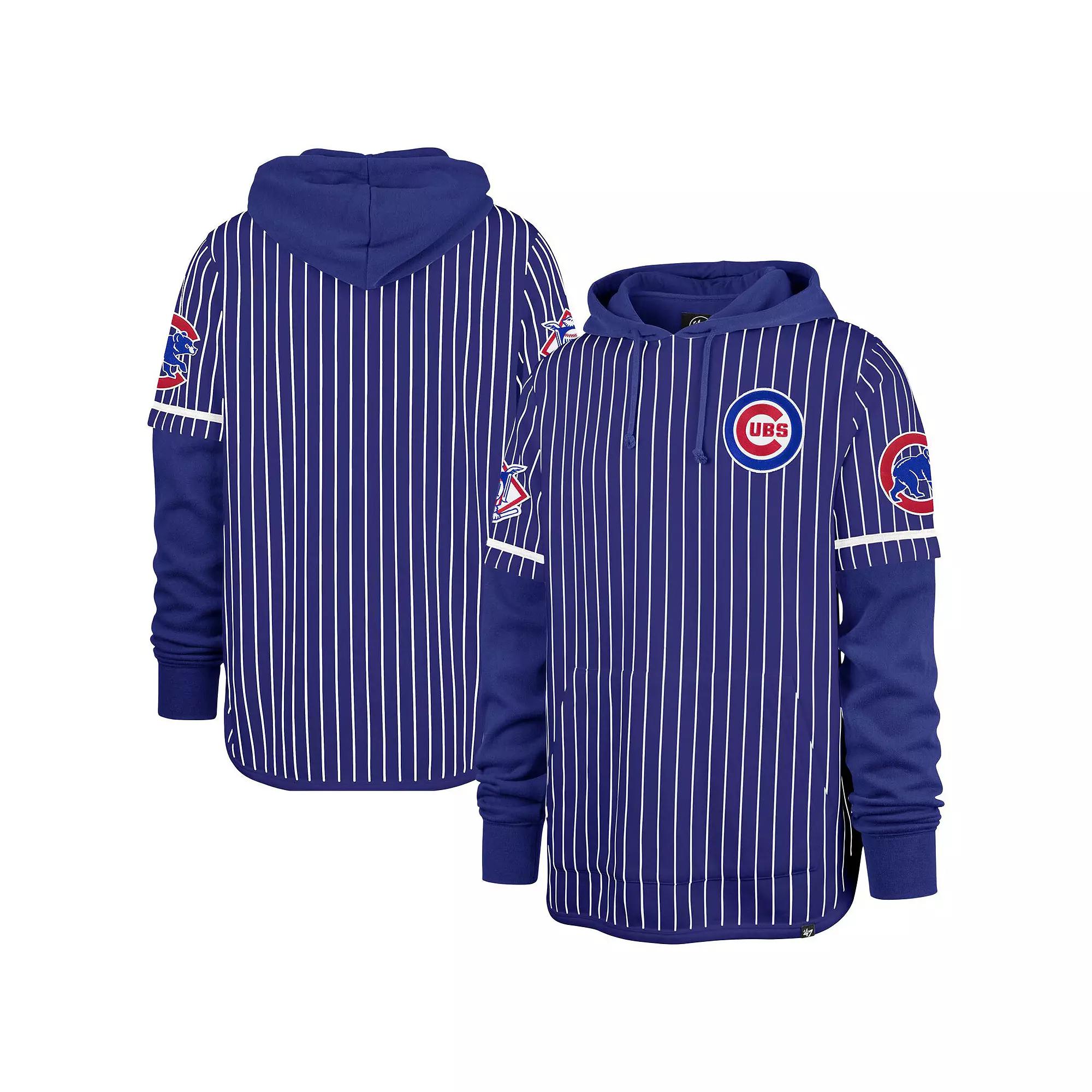 Men's '47 Royal Chicago Cubs Pinstripe Double Header Pullover Hoodie,  Product Image