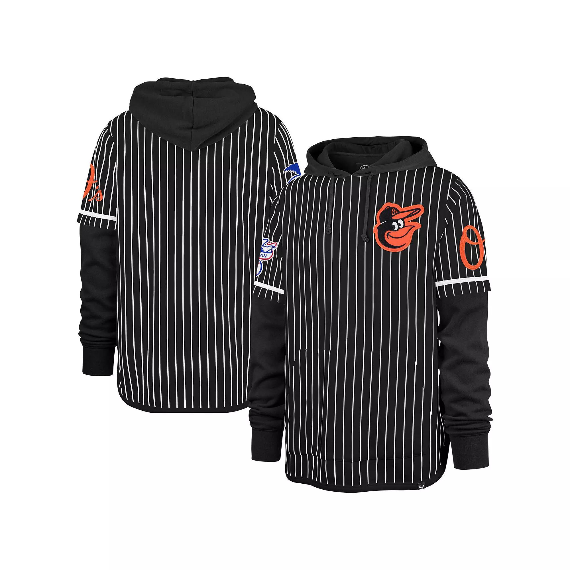 Men's '47 Navy Cleveland Guardians Pinstripe Double Header Pullover Hoodie,  Product Image