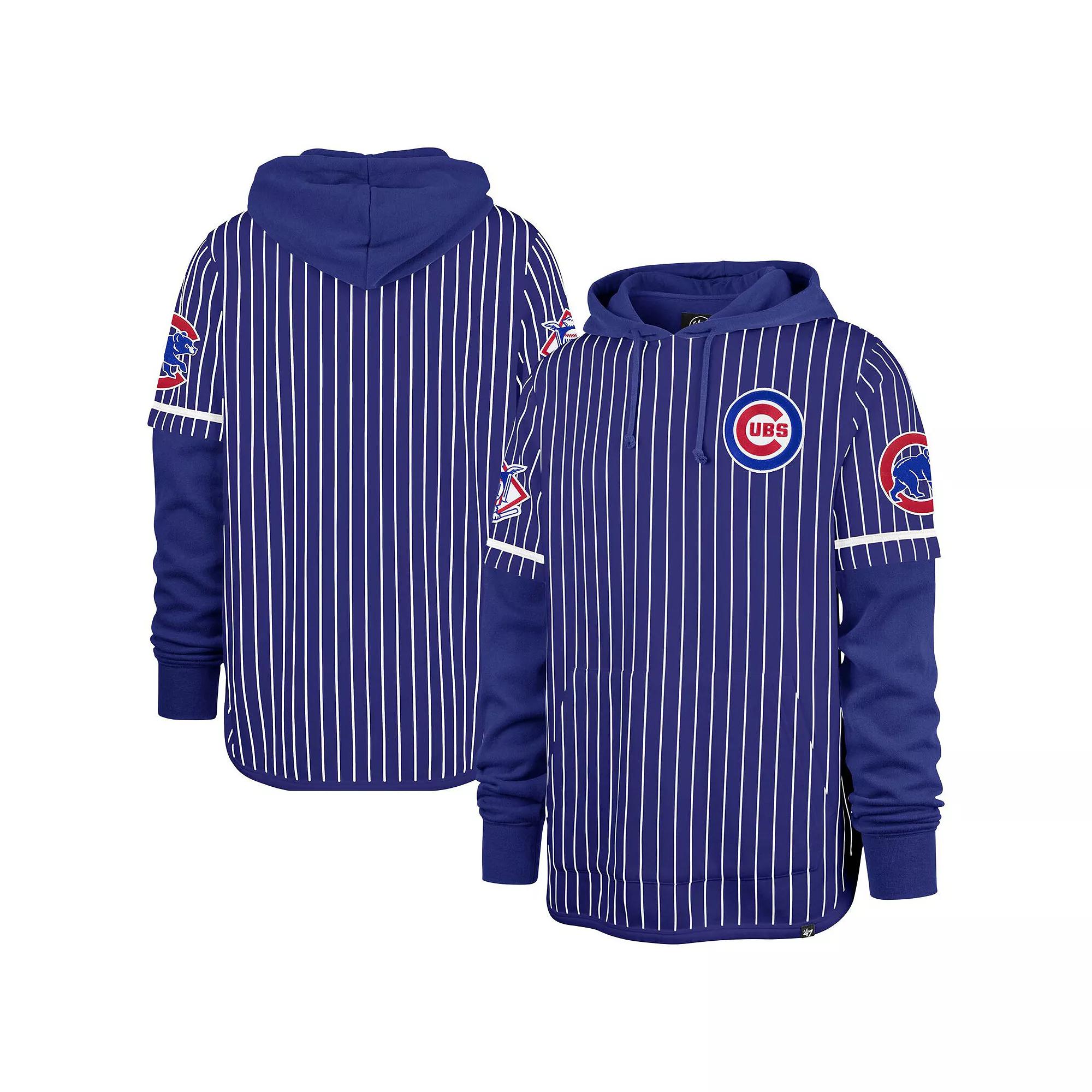 Men's '47 Royal Chicago Cubs Pinstripe Double Header Pullover Hoodie,  Product Image