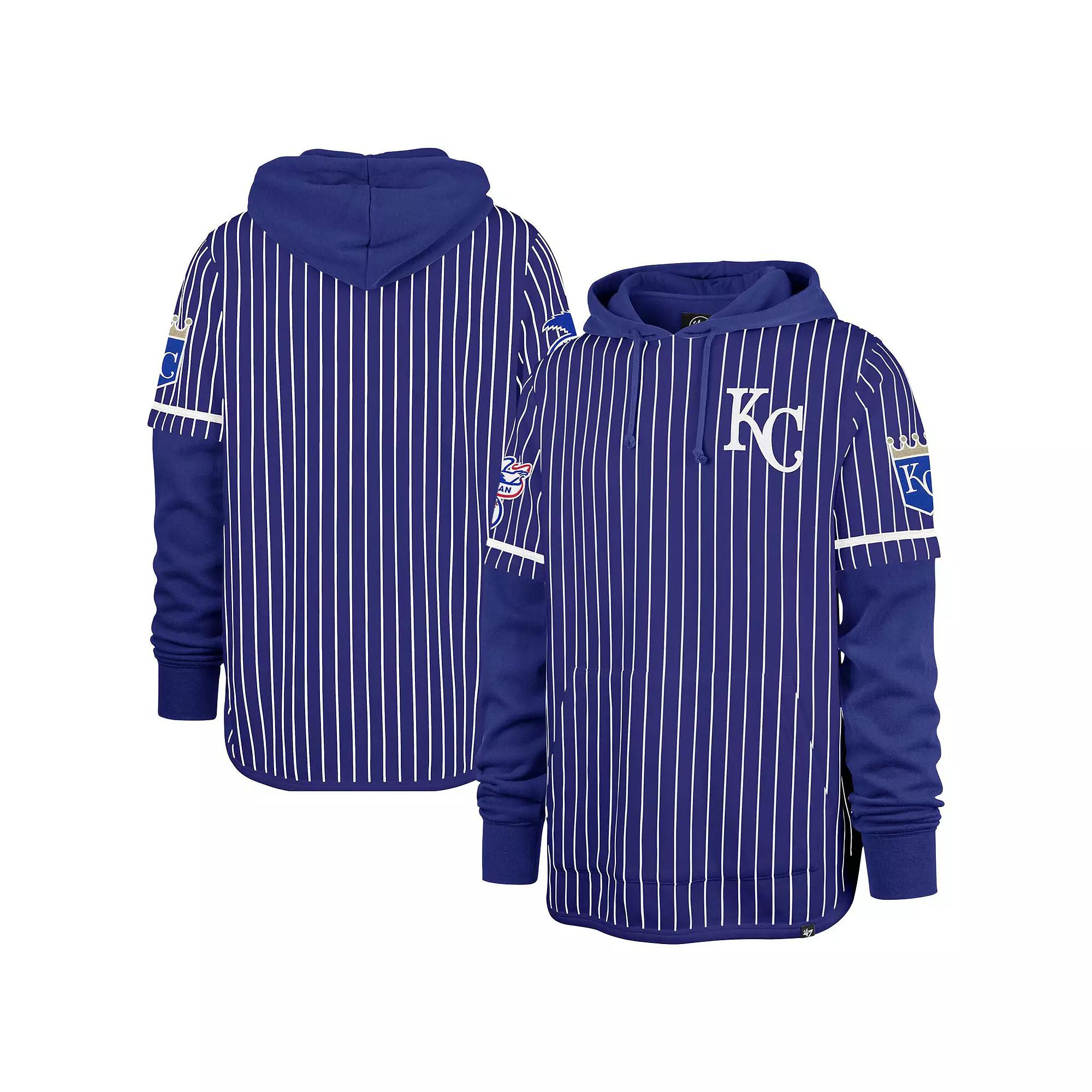 Men's '47  Royal Kansas City Royals Pinstripe Double Header Pullover Hoodie, Size: 2XL, Blue Product Image