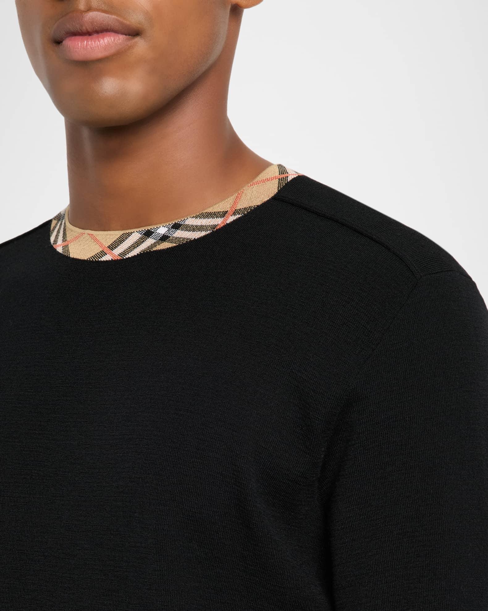 Men's Check-Trim Wool Crewneck Sweater Product Image