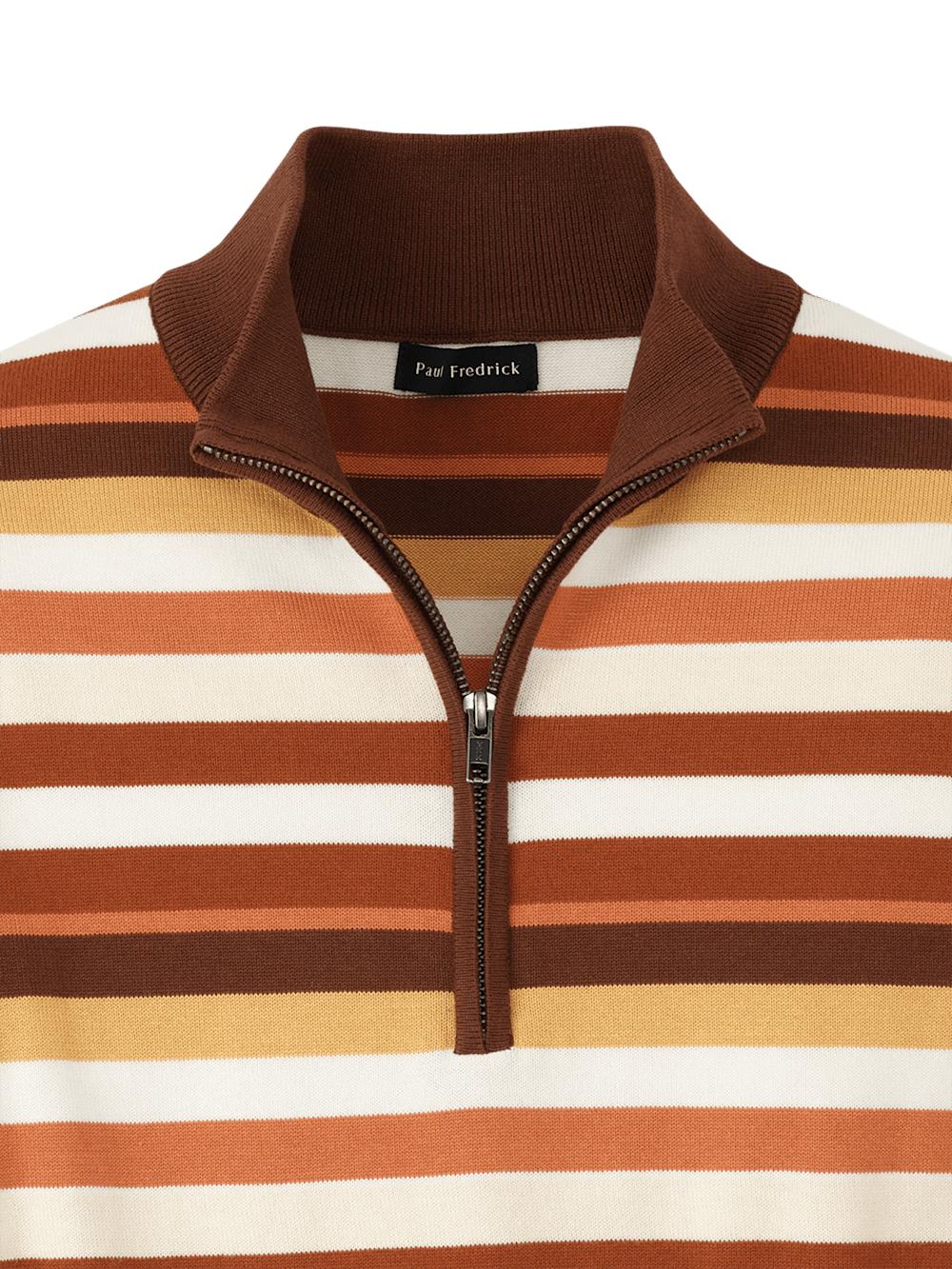 Cotton Quarter Zip Mock Neck Sweater - Brown Multi Product Image