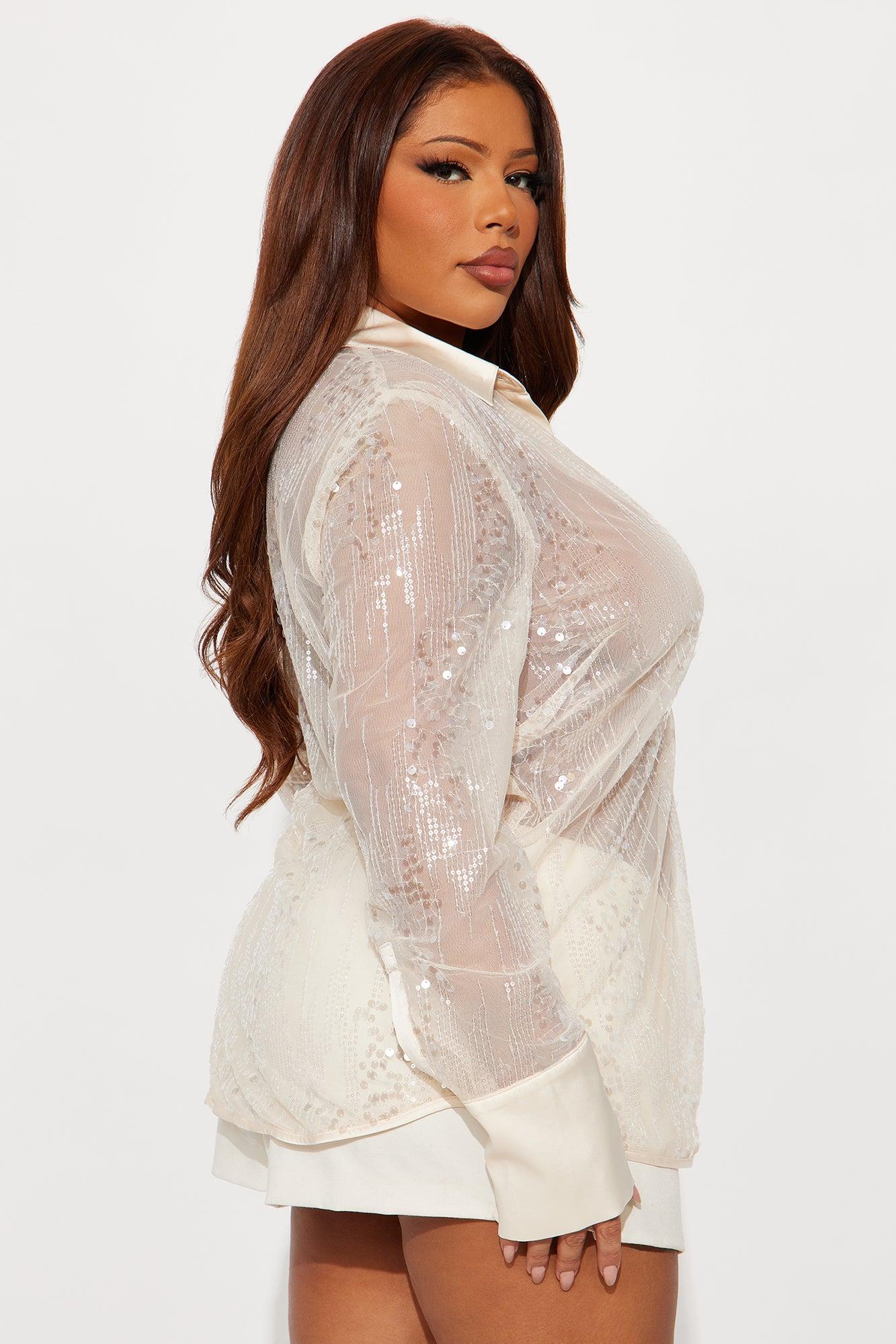 Don't Mind Me Sequin Shirt - Cream Female Product Image