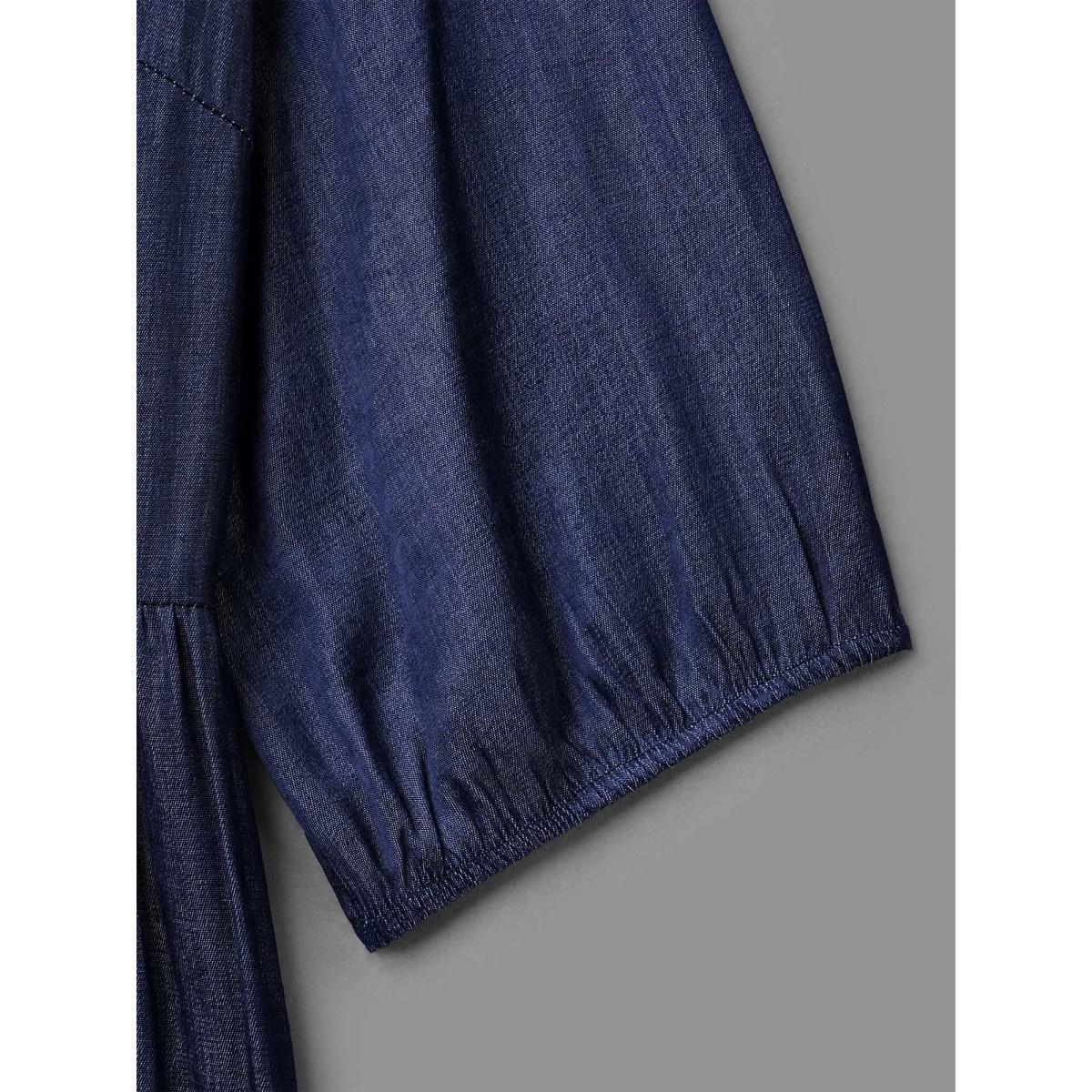 Plus Size V-Neck Button Tiered Maxi Dress Mediumblue Women Casual Button V-neck Elbow-length sleeve Curvy BloomChic 12/L Product Image