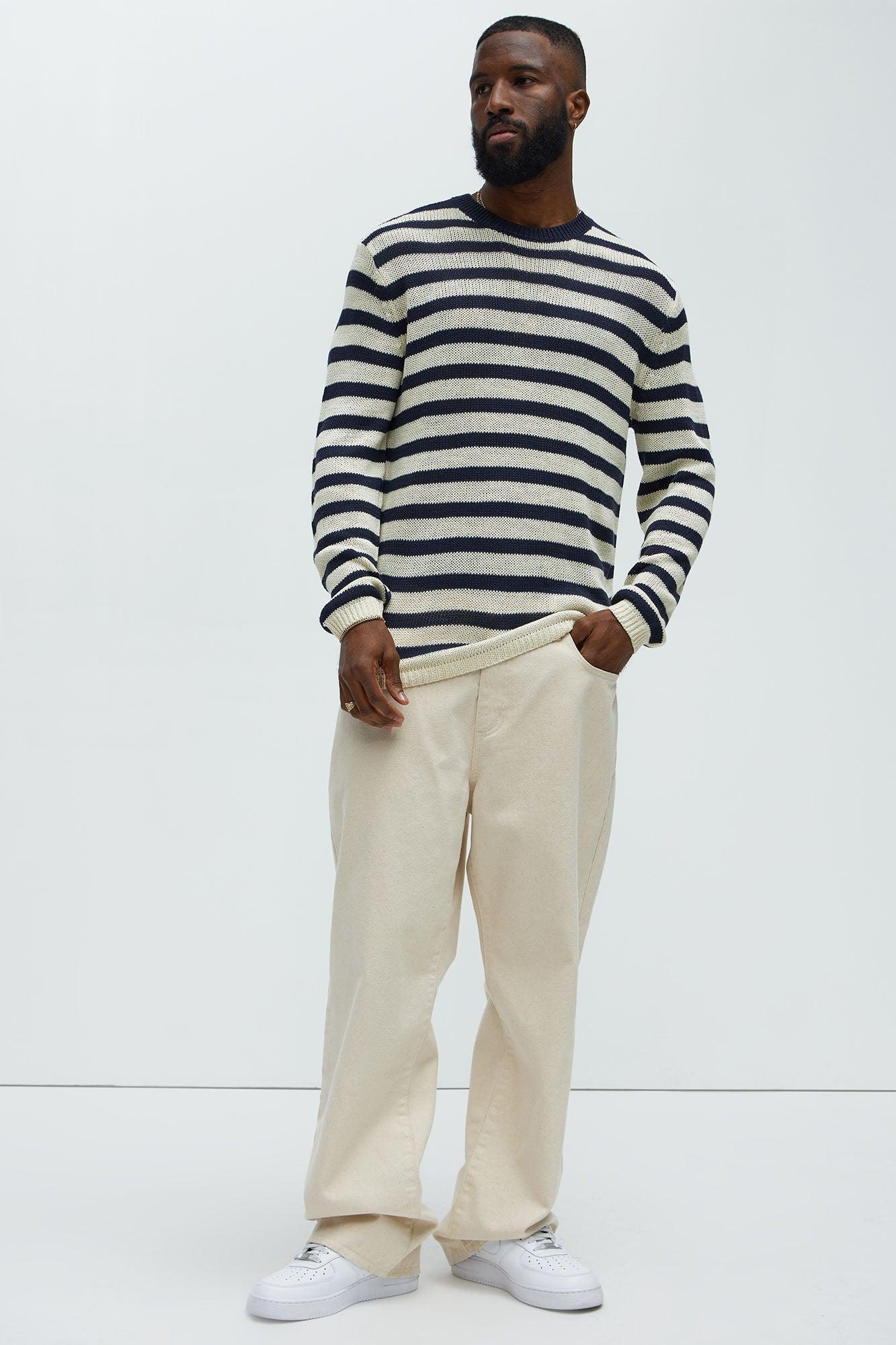 Loose Knit Striped Sweater - Navy/combo Product Image