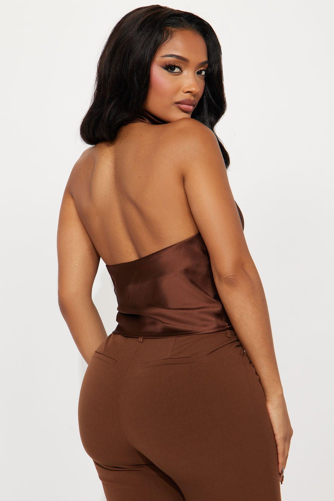 A Cute One Satin Halter Top - Chocolate Product Image
