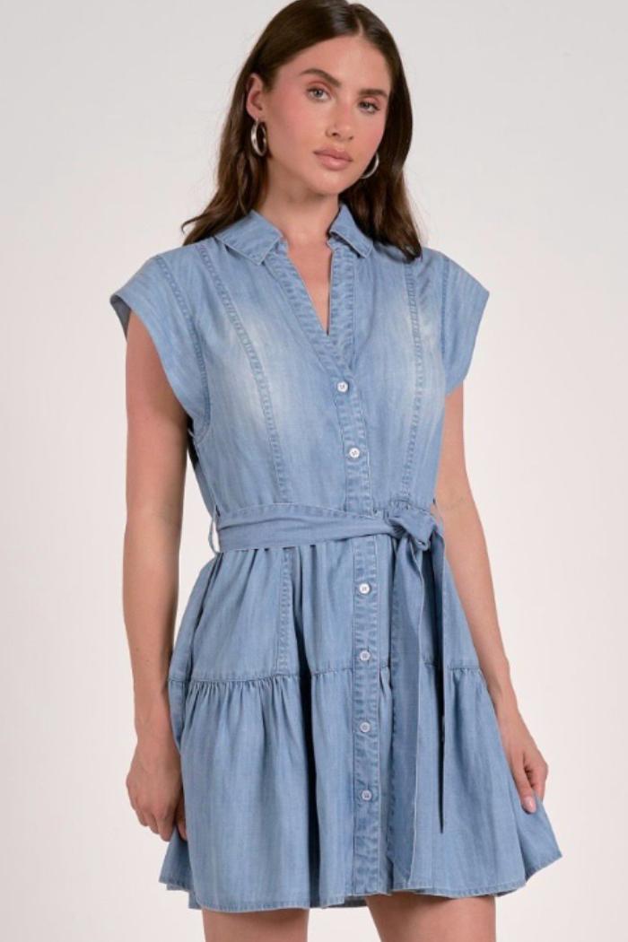 Western Denim Ruffle Dress Product Image