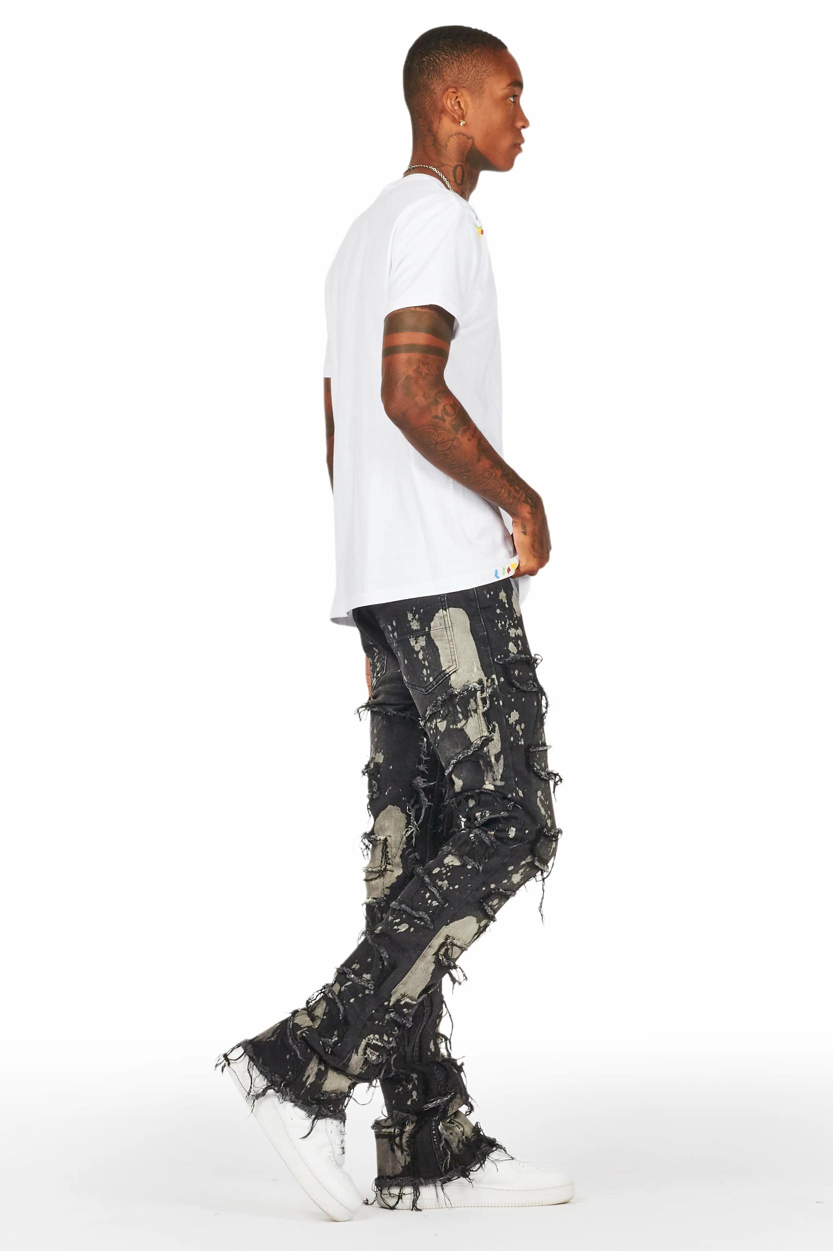 Laban Black Bleach Stacked Flare Jean Male Product Image