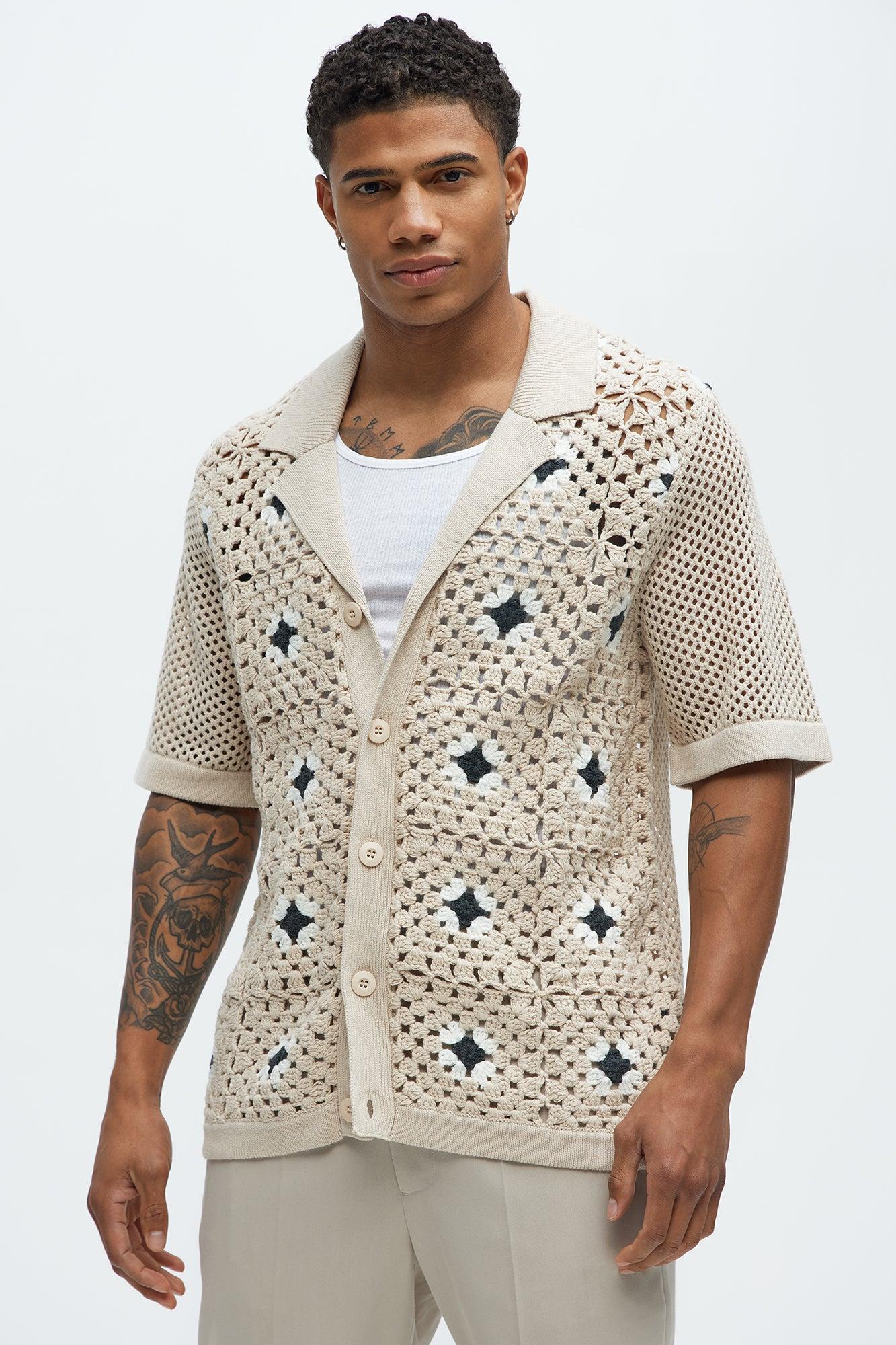 La Quinta Crochet Short Sleeve Cuban Collar Shirt - Tan Product Image