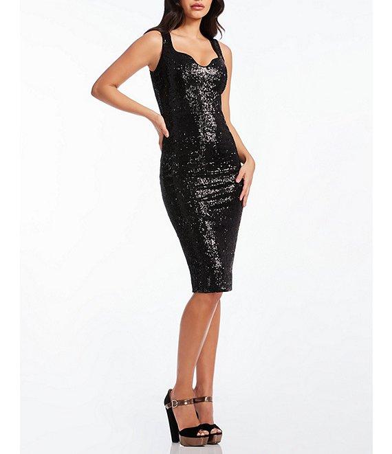 Dress the Population Sloane Sequin Sweetheart Neck Back Slit Sleeveless Bodycon Dress Product Image