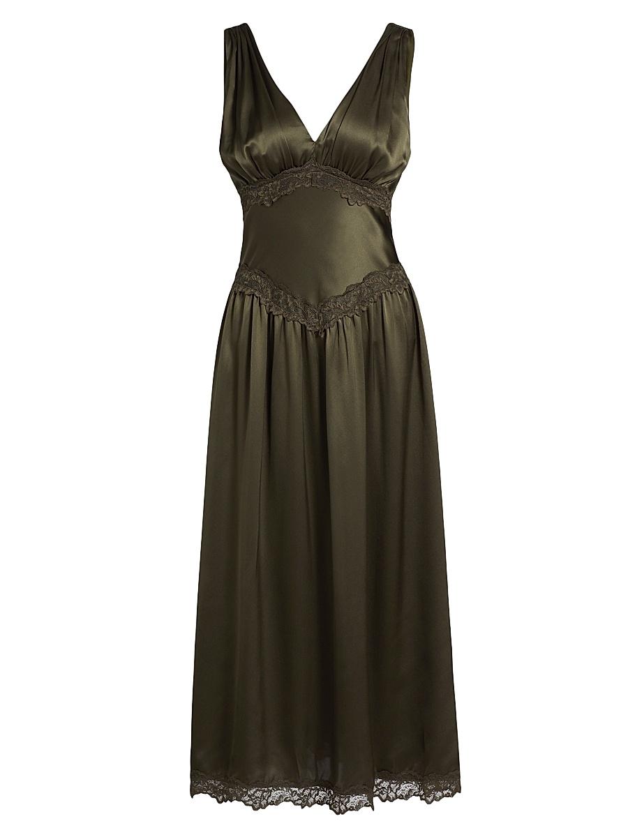 Womens Stasia Lace-Trim Silk Dress Product Image