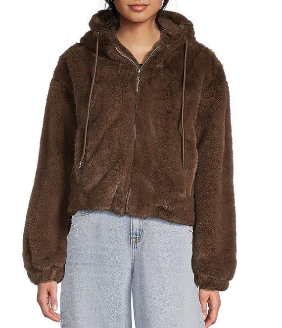 GB Faux Fur Zip Front Hooded Jacket Product Image