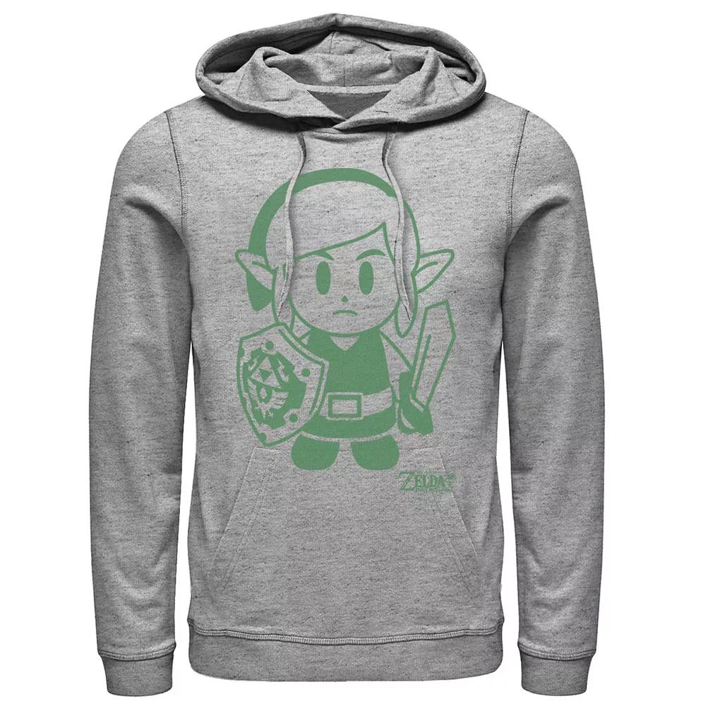Men's Nintendo Legend Of Zelda Links Awakening Link Green Outline Graphic Hoodie, Size: XL, Athletic Grey Product Image