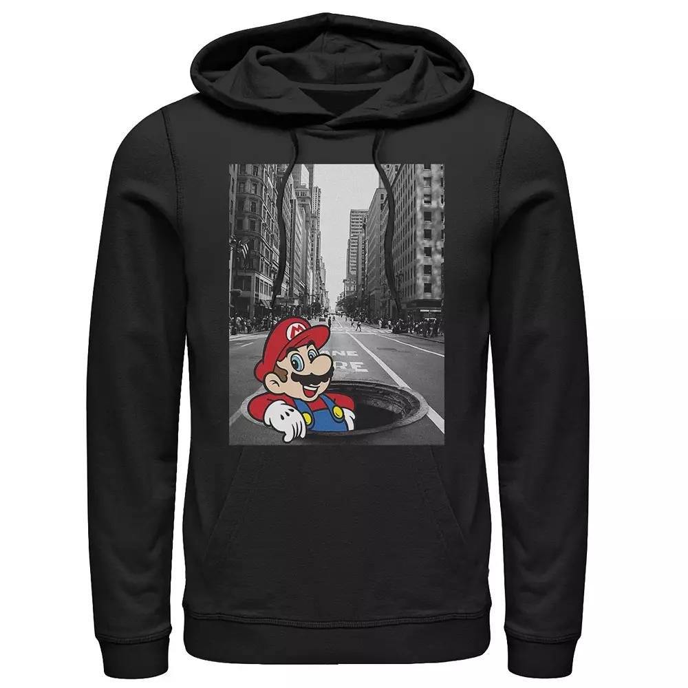Men's Nintendo Super Mario Street Pop Up Black And White Photo Hoodie,  Product Image