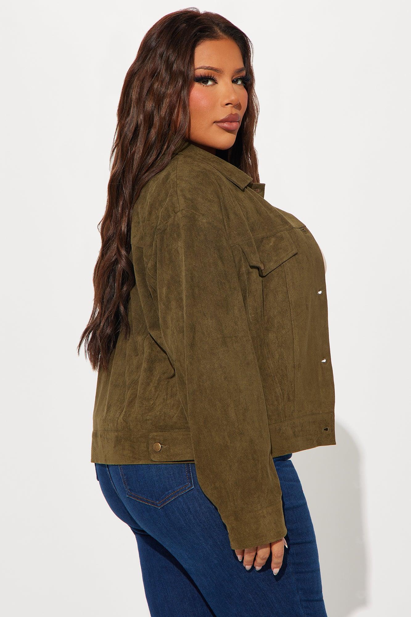 Raven Faux Suede Cropped Jacket - Olive Product Image