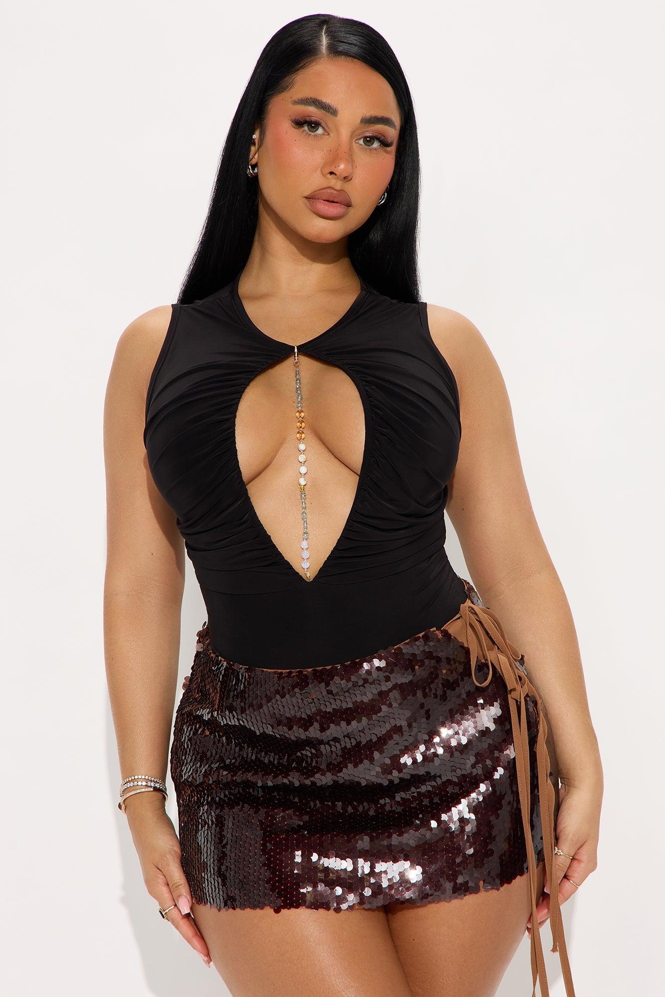 Talk To Me Cut Out Ruched Bodysuit - Black Female Product Image