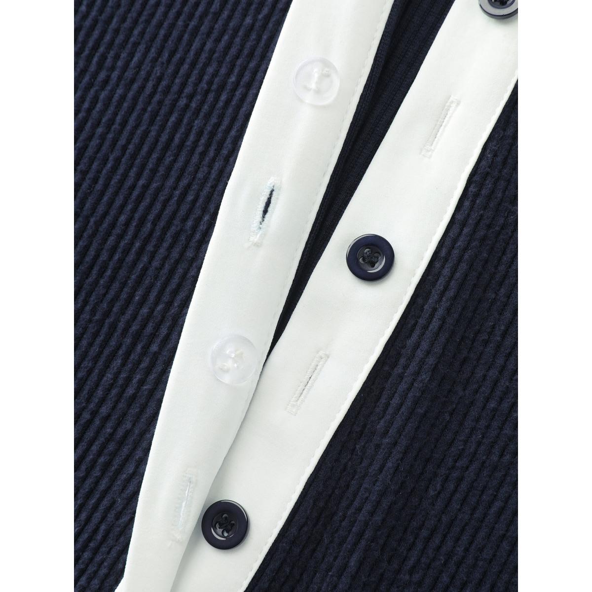 Plus Size Color Contrast Placket Button T-Shirt Indigo Women Office Shirt collar Office T-shirts BloomChic 22-24/3X Product Image