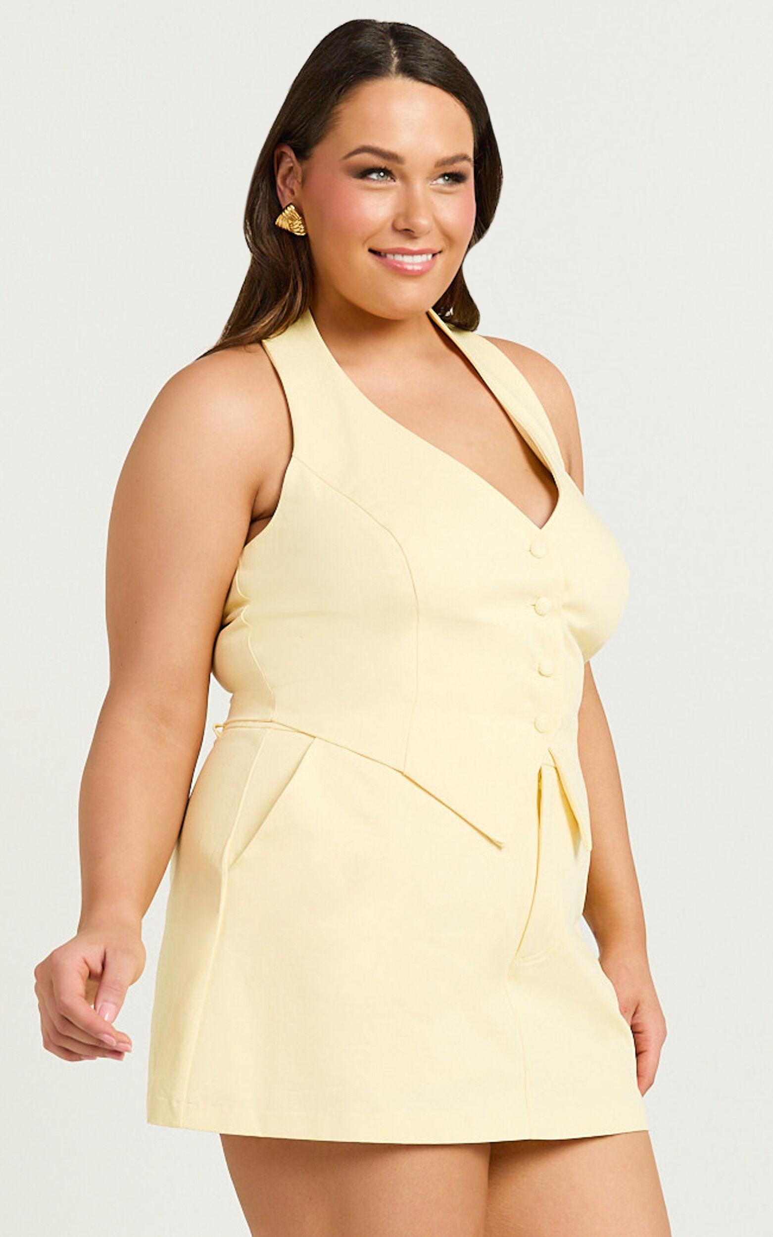 Virginia Skort - Mid Waisted Tailored Skort in Pastel Yellow Product Image