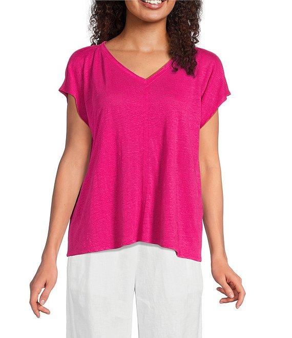Eileen Fisher Organic Linen Jersey V-Neck Cap Sleeve Top Product Image