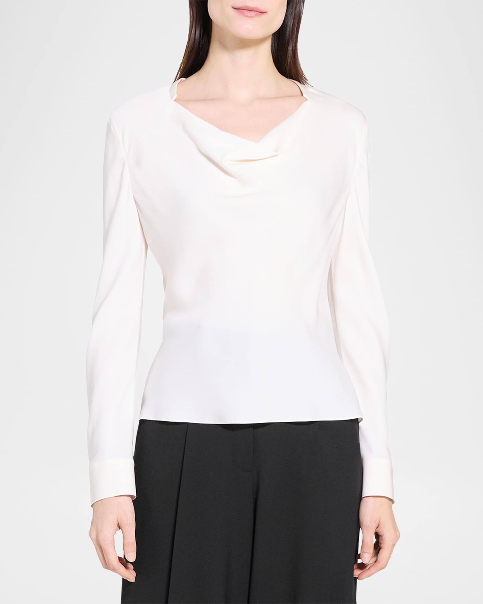 Draped Long-Sleeve Silk Blouse Product Image