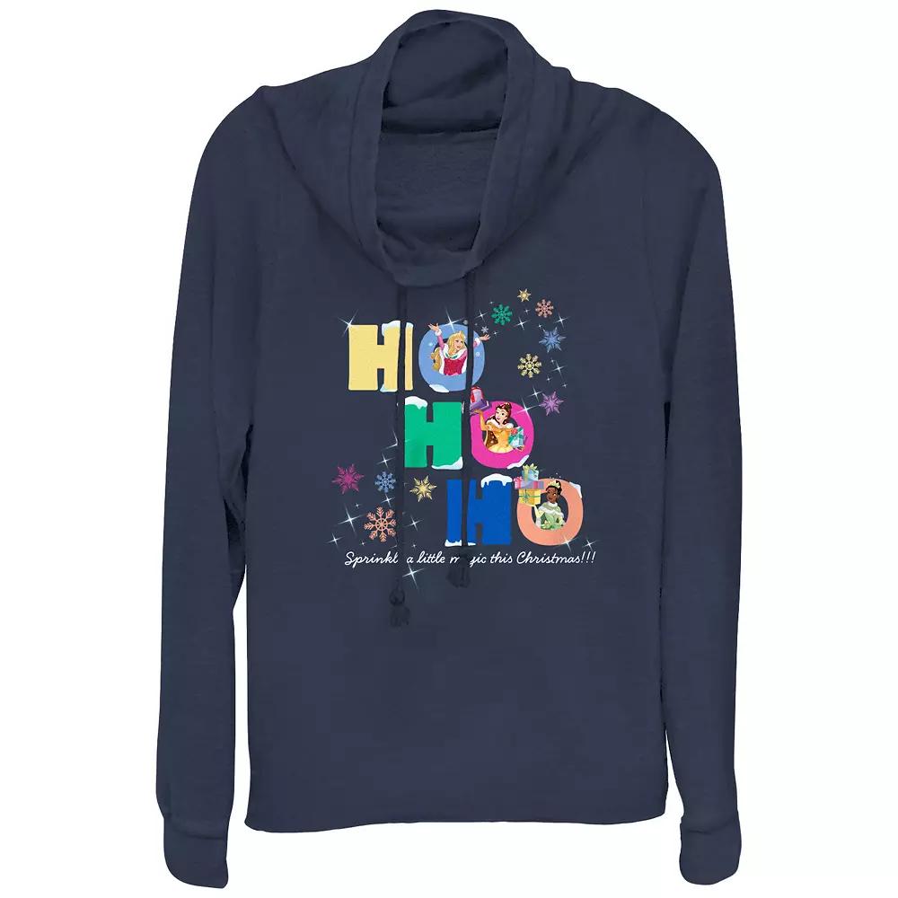 Disney Princess Aurora, Belle & Tiana Sprinkle A Little Magic This Christmas Women's Cowlneck Graphic Lightweight Long Sleeve, Size: XS, Blue Product Image