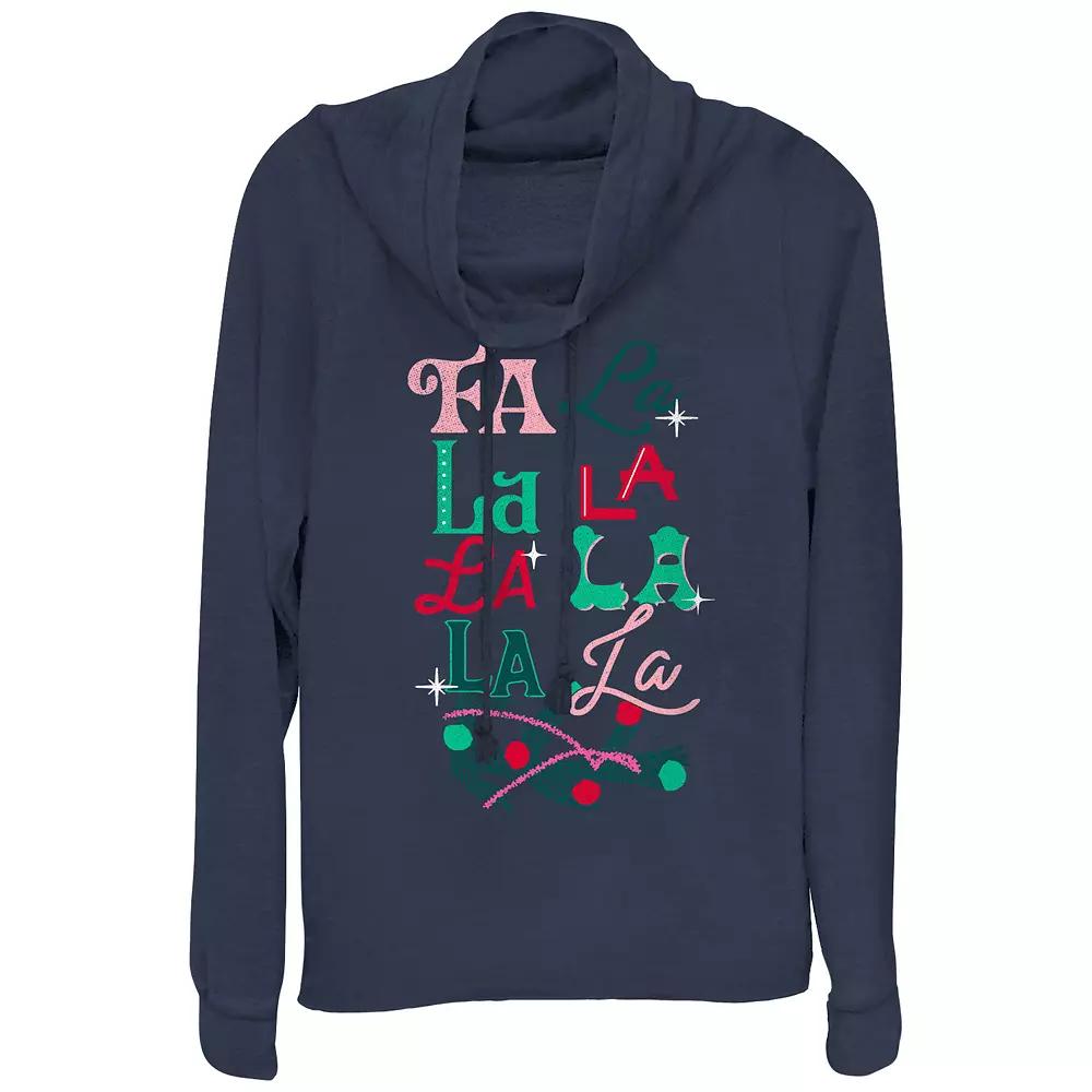 Women's Christmas Fa La La Cowlneck Graphic Lightweight Long Sleeve, Size: XS, Blue Product Image