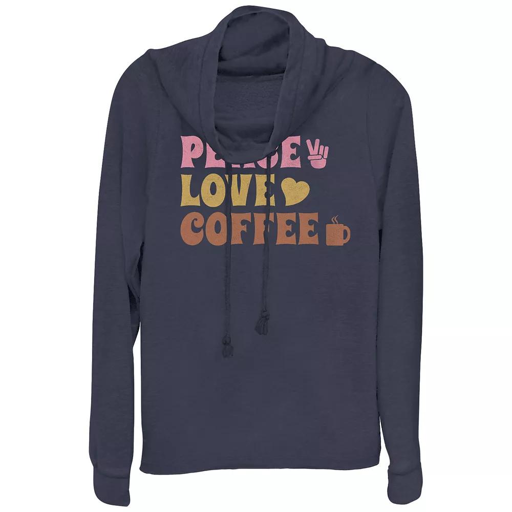 Women's Plus Peace Love And Coffee Cowlneck Graphic Lightweight Long Sleeve, Girl's,  Product Image