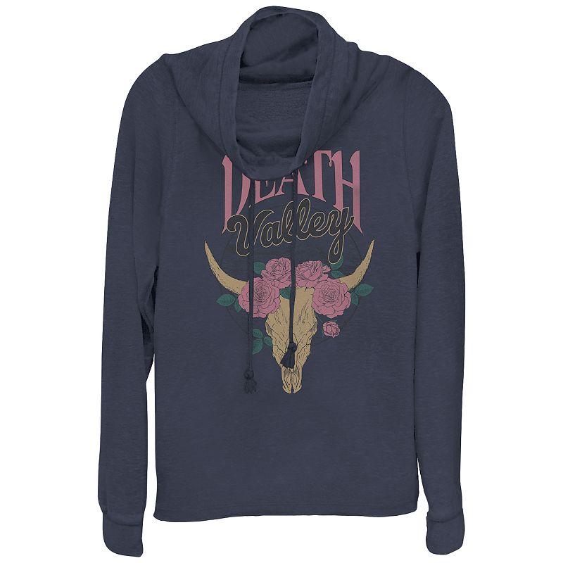 Plus Death Valley Flower Skull Cowlneck Graphic Lightweight Long Sleeve, Girl's, Size: 3XL, Blue Product Image