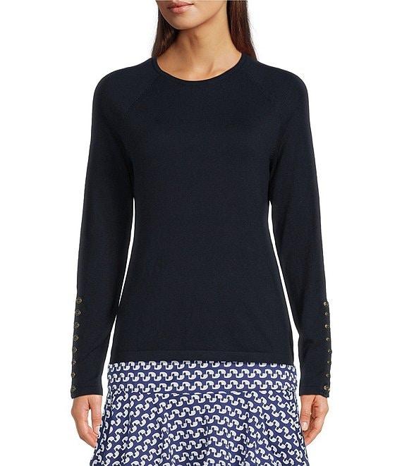 J.McLaughlin Jamey Crew Neck Button Trim Raglan Sleeve Sweater Product Image