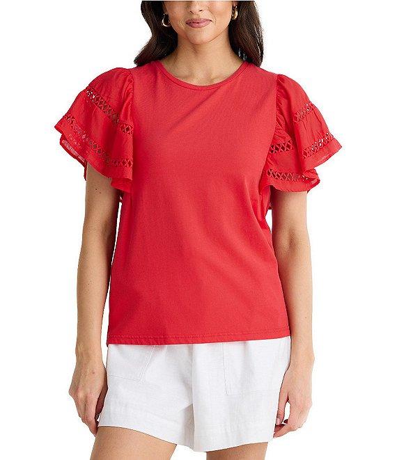 Brave + True Chloe Short Flare Lace Insert Sleeve Crew Neckline Knit Tee Product Image