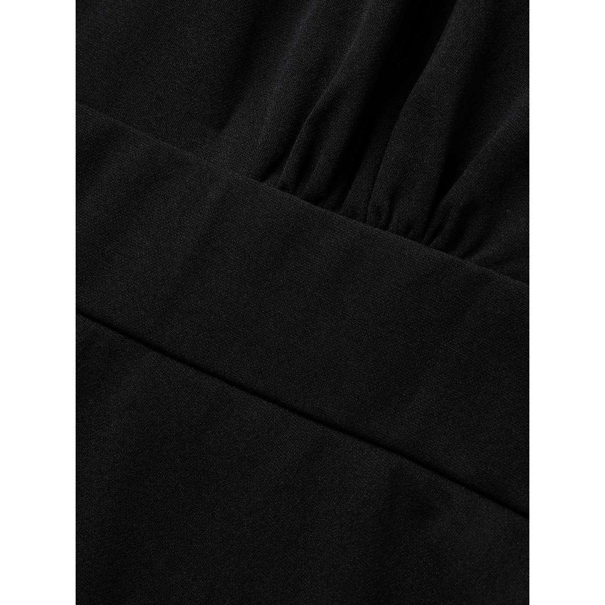 Plus Size Cold Shoulder Flutter Sleeve Midi Dress Black Women At the Office Gathered Round Neck Short sleeve Curvy BloomChic 30/6X Product Image