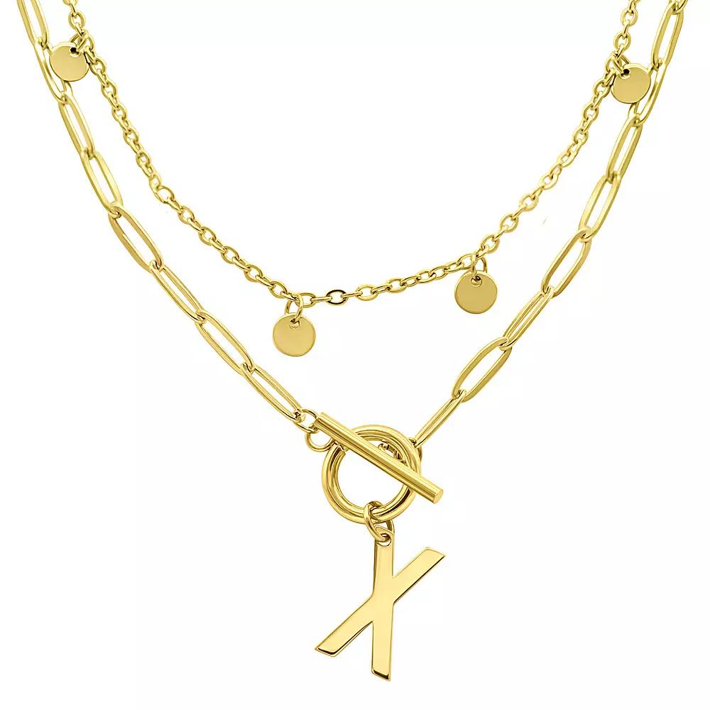 Adornia 14k Gold Plated Layered Initial Toggle Necklace, Women's, Size: 17-19" ADJ, X Product Image
