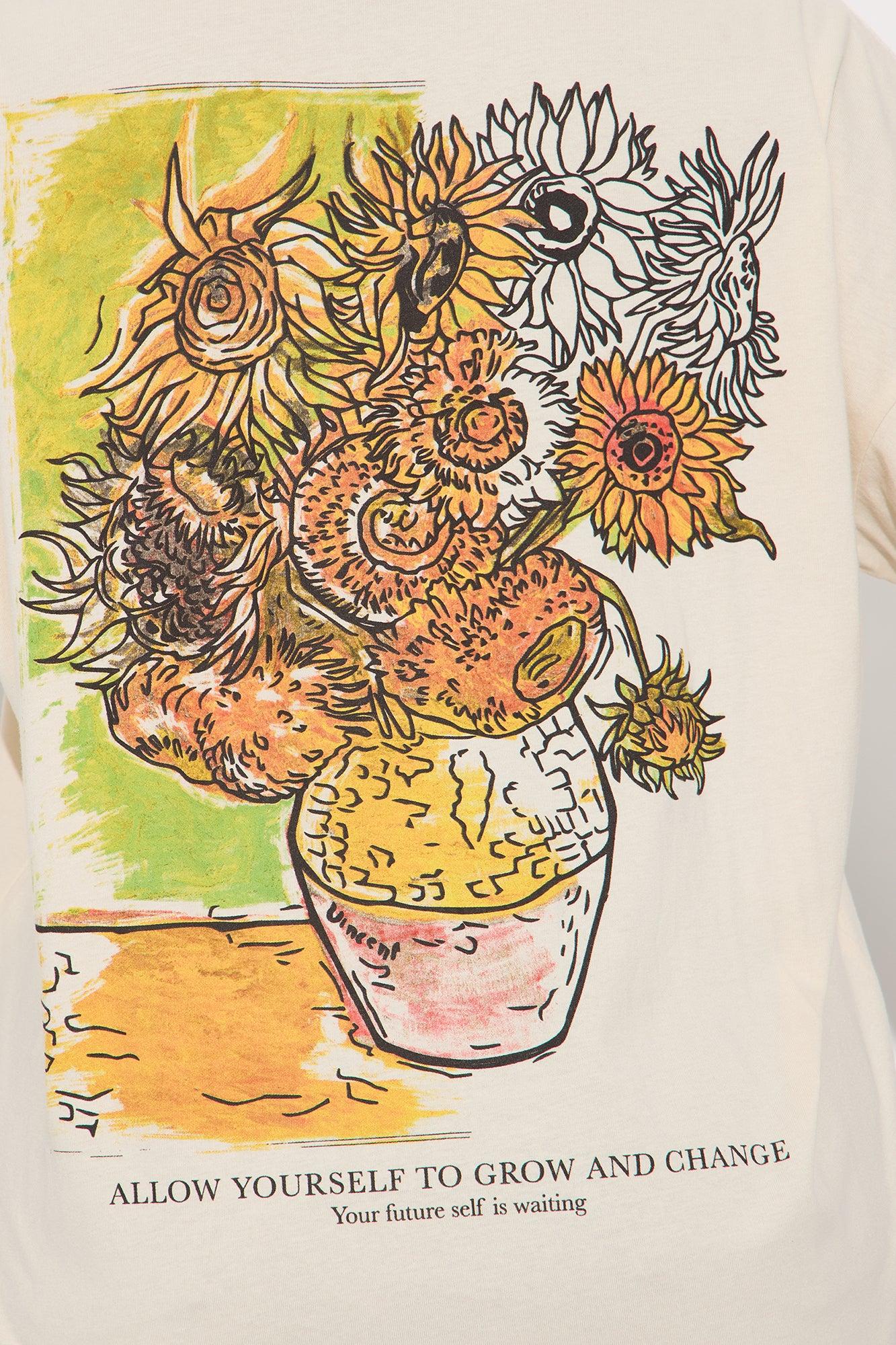 Van Gogh Sunflower Vase Washed Tee - Off White Female Product Image
