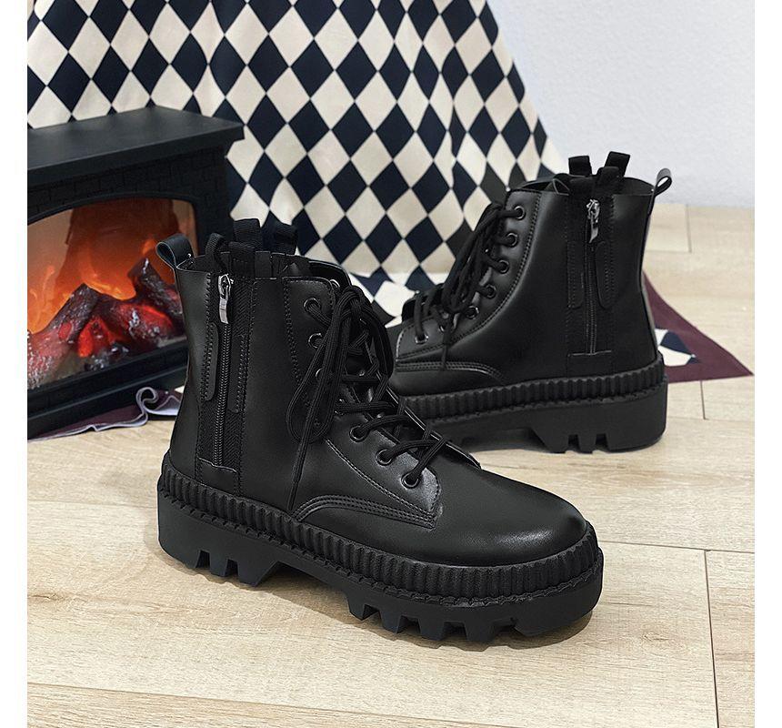 Plain Lace-Up Platform Short Boots Product Image