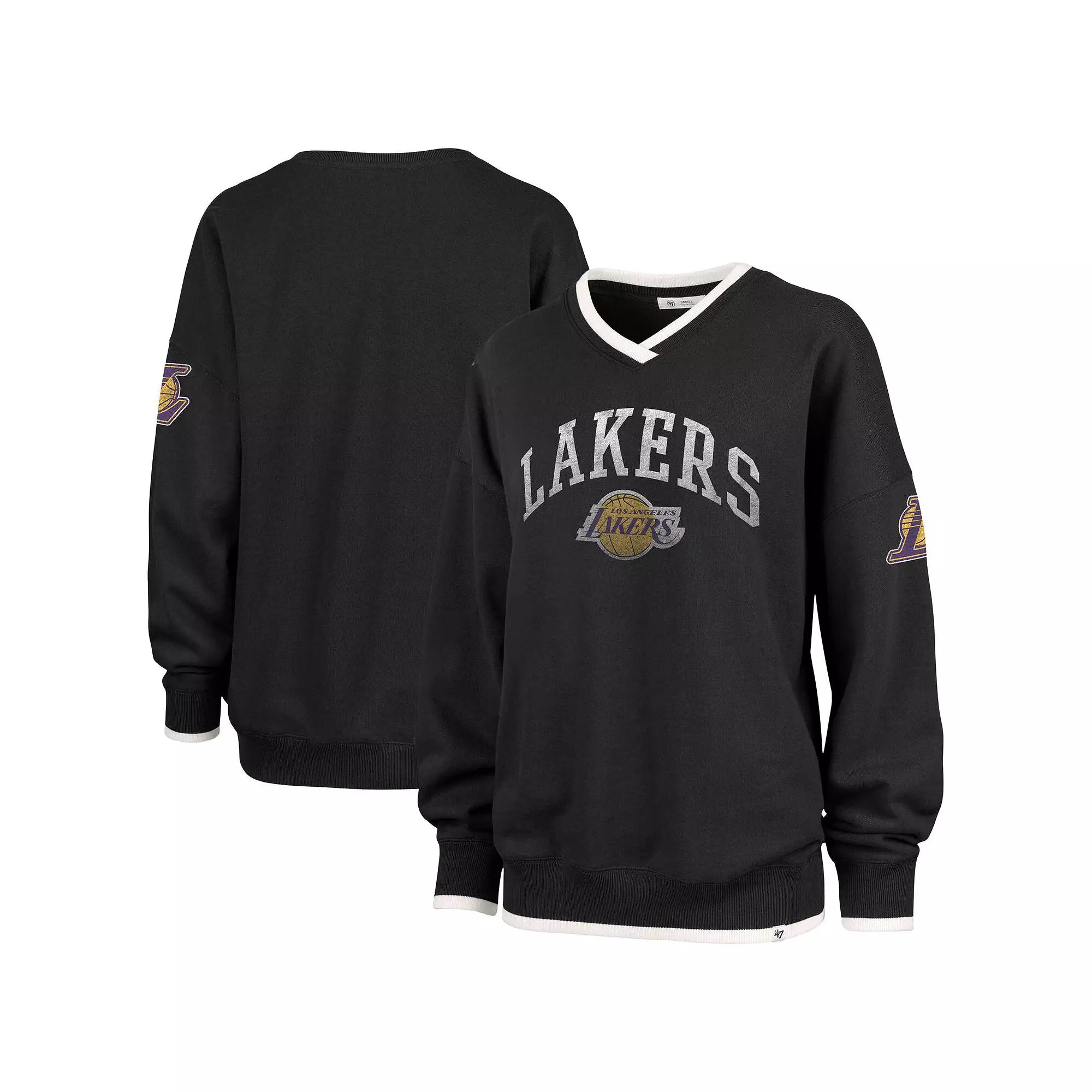 Women's '47  Black Los Angeles Lakers Rise Wax Pack Daze '80s Oversize Pullover Sweatshirt, Size: Small Product Image