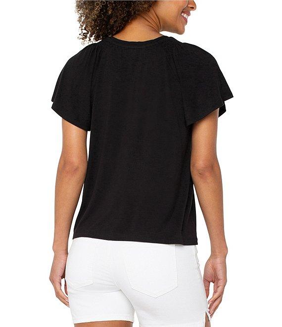 Liverpool Los Angeles Jersey Knit V-Neck Short Flutter Sleeve Shirred Top Product Image