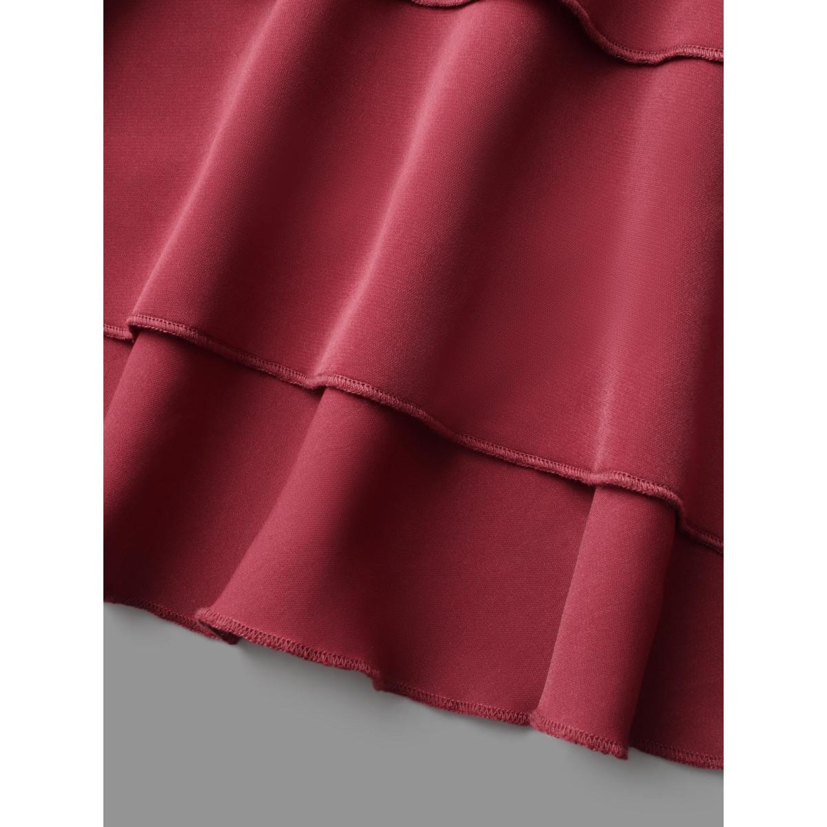 Plus Size Scarlet Plain Tiered Ruffle Hem Lantern Sleeve Blouse Women Elegant Long Sleeve Round Neck Everyday Blouses BloomChic 18-20/2X Product Image