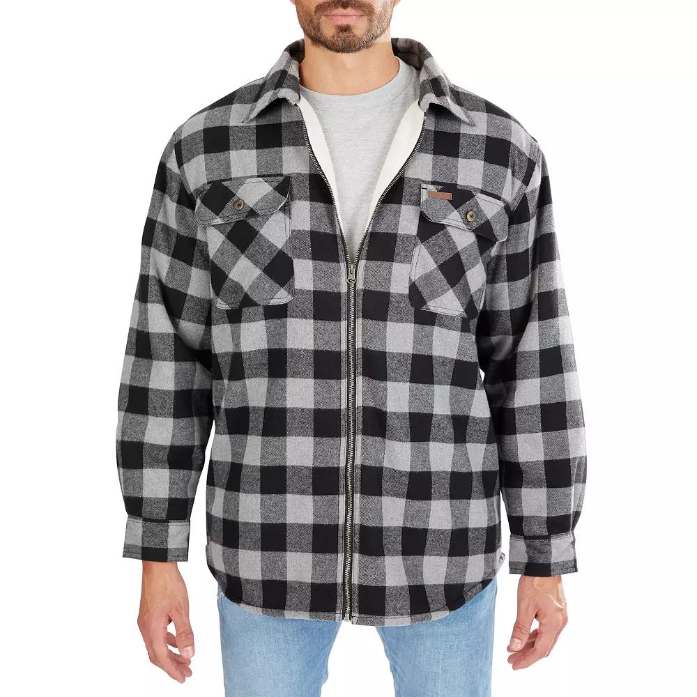 Men's Smith's Workwear Zip-Front Sherpa-Lined Flannel Shirt Jacket, Size: Medium, Stone Black Product Image