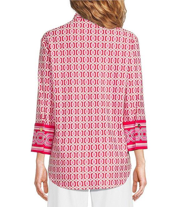 Jude Connally Belinda Terrace Geo Print Jude Cloth Stretch Knit Wrinkle-Free Stand Collar Stand Collar 3/4 Sleeve Top Product Image