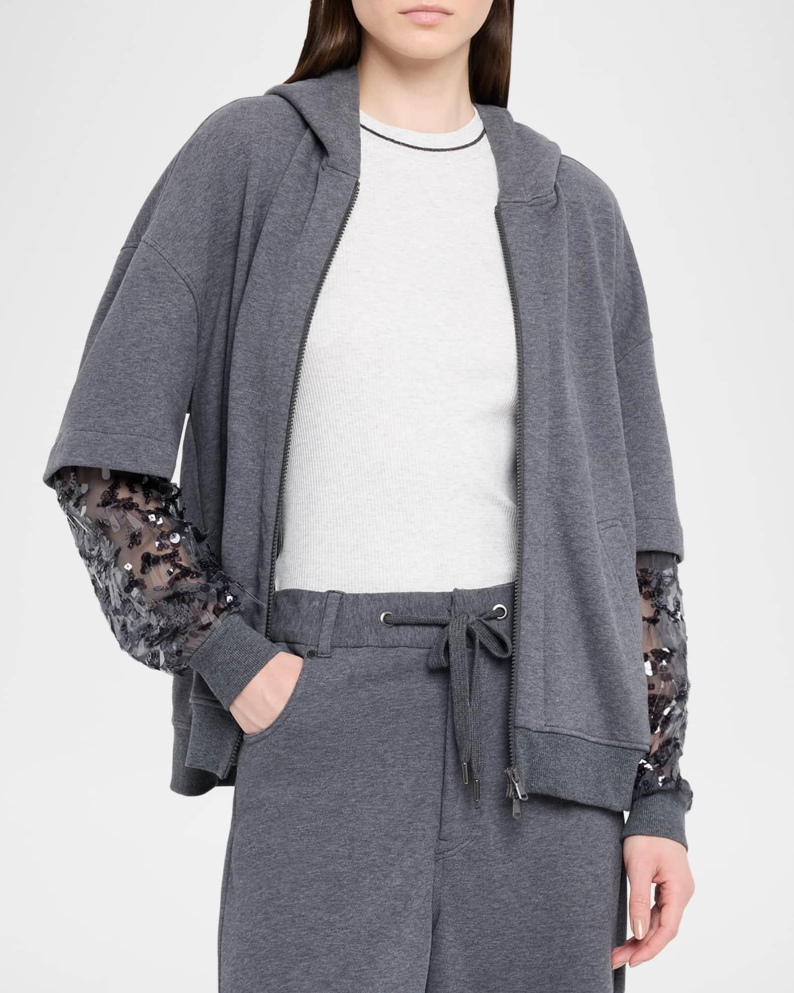 Hooded Zip Jacket with Sheer Sequined Raindrop Sleeves Product Image