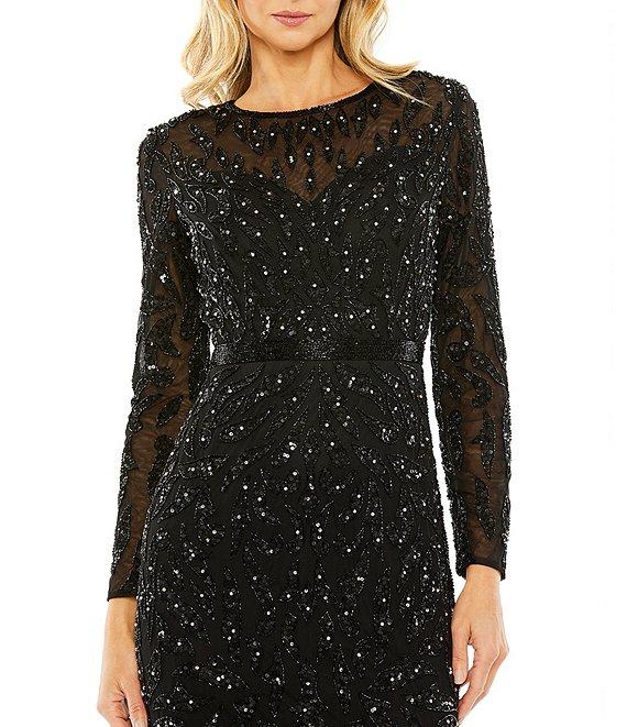 Mac Duggal Long Sleeve Sequin Crew Neck Fully Lined Sheath Gown Product Image