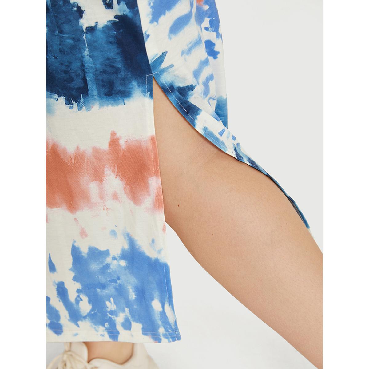 Plus Size Tie Dye Split Hem Pocket Crew Neck Sleeveless Dress Multicolor Women Casual Tie Dye Round Neck Sleeveless Curvy Midi Dress BloomChic 22-24/3X Product Image
