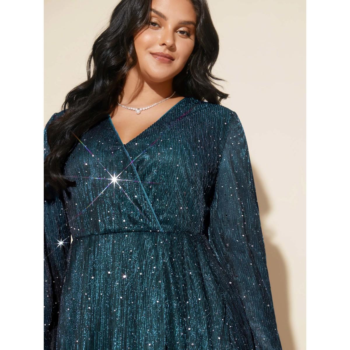 Plus Size Stretchy Gold Foil Surplice Neckline Midi Dress Burgundy Women Cocktail Texture Party Curvy Bloomchic 30/6X Product Image