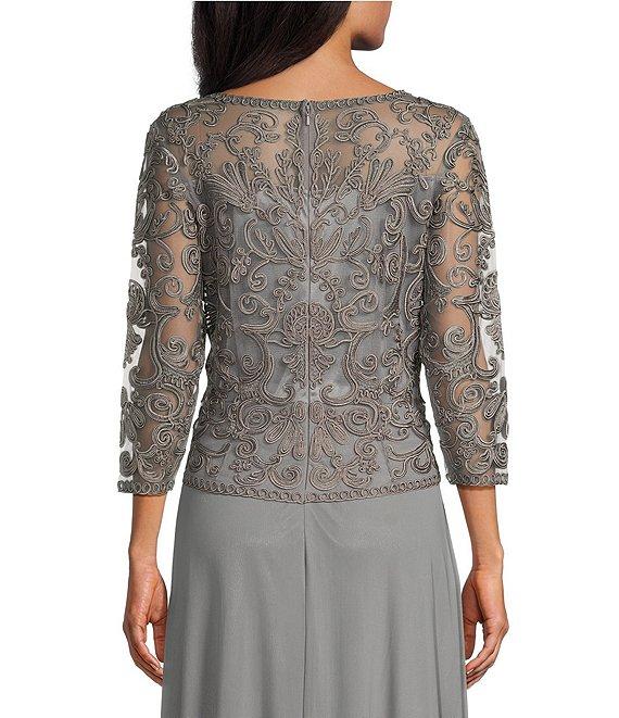 Soulmates V-Neck 3/4 Sleeve Soutache Lace Bodice A-Line Gown Product Image