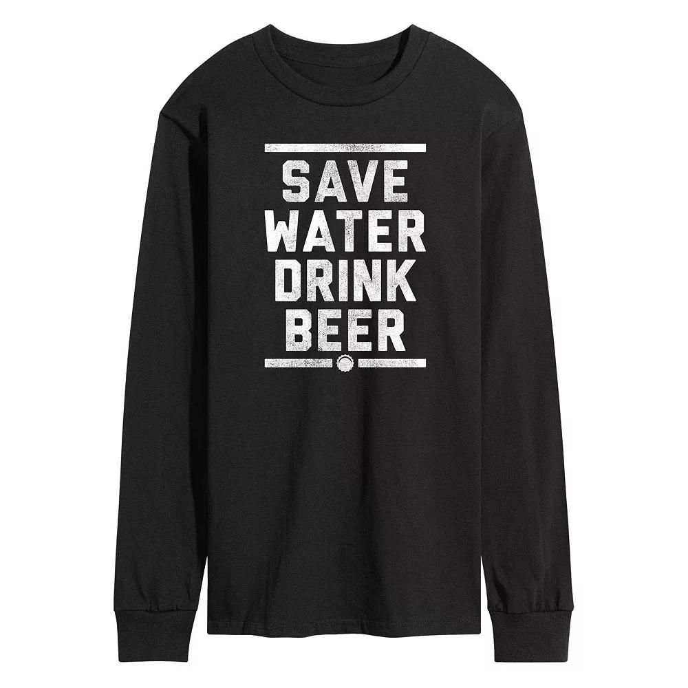 Men's Save Water Drink Beer Long Sleeve Graphic Tee,  Product Image