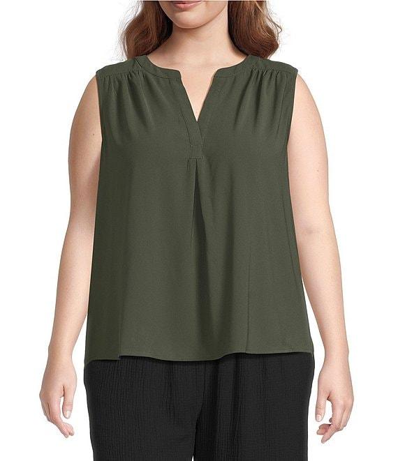 Skies Are Blue Plus Size Split Neck Sleeveless Blouse Product Image