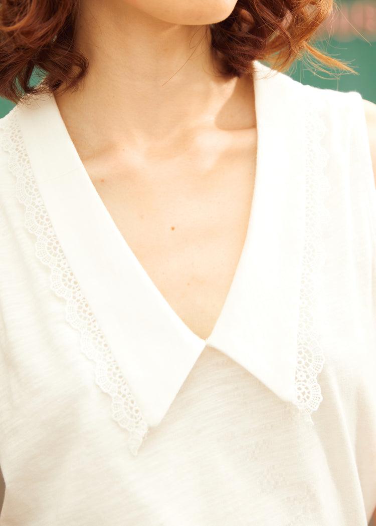 Sweet Stitched Collar V-Neck Top Product Image
