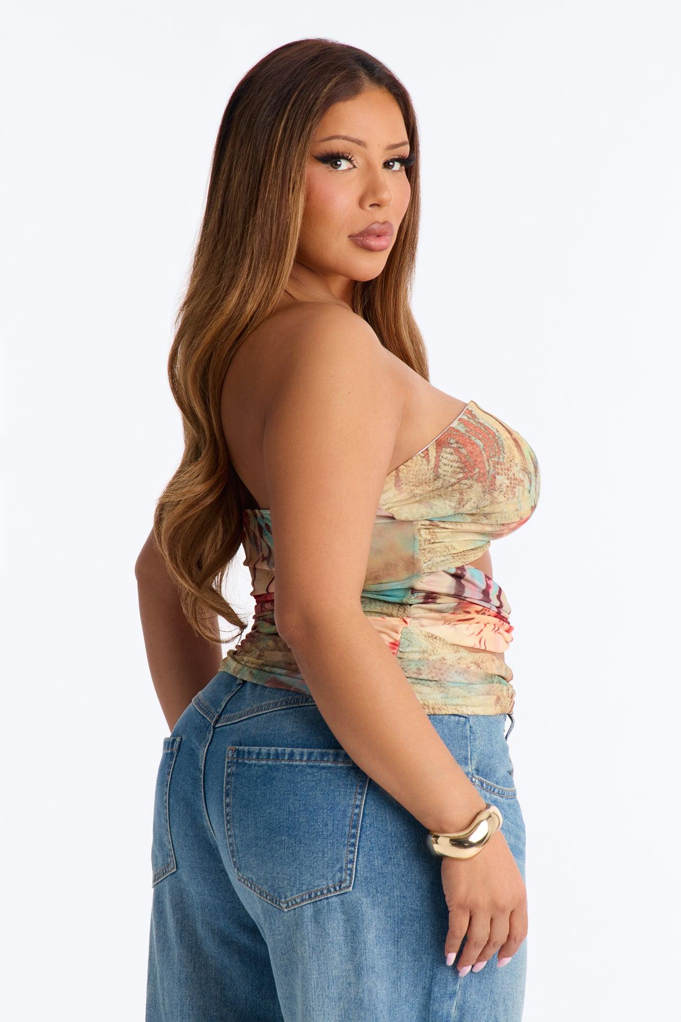 St.Tropez Sunset Tie Waist Mesh Tube Top - Multi Color Female Product Image